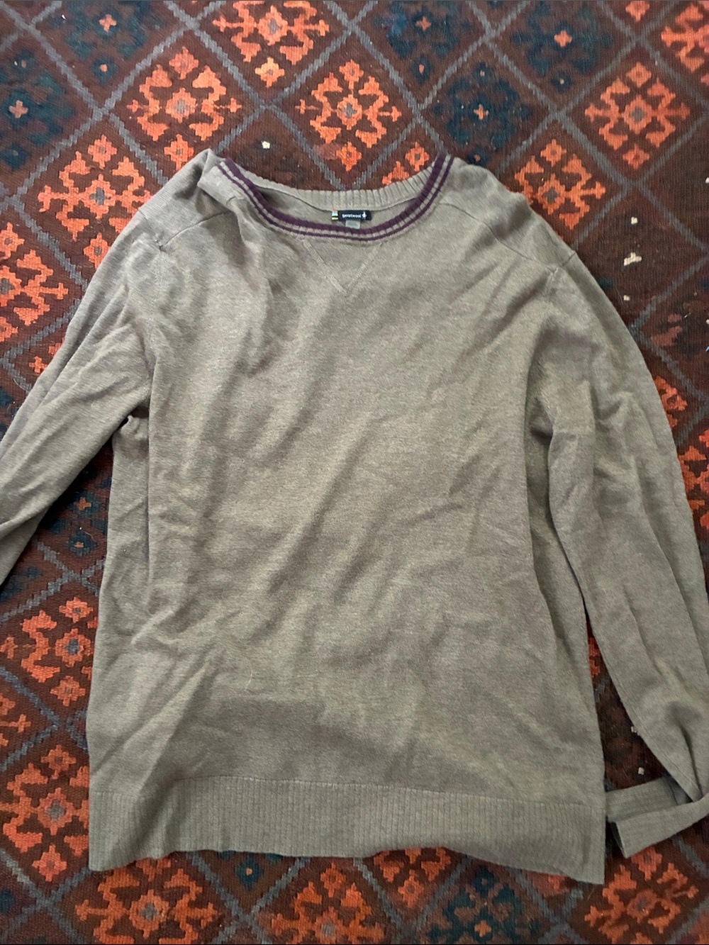 Smartwool Men's XL Crewneck Sweater in Taupe with Purple Trim